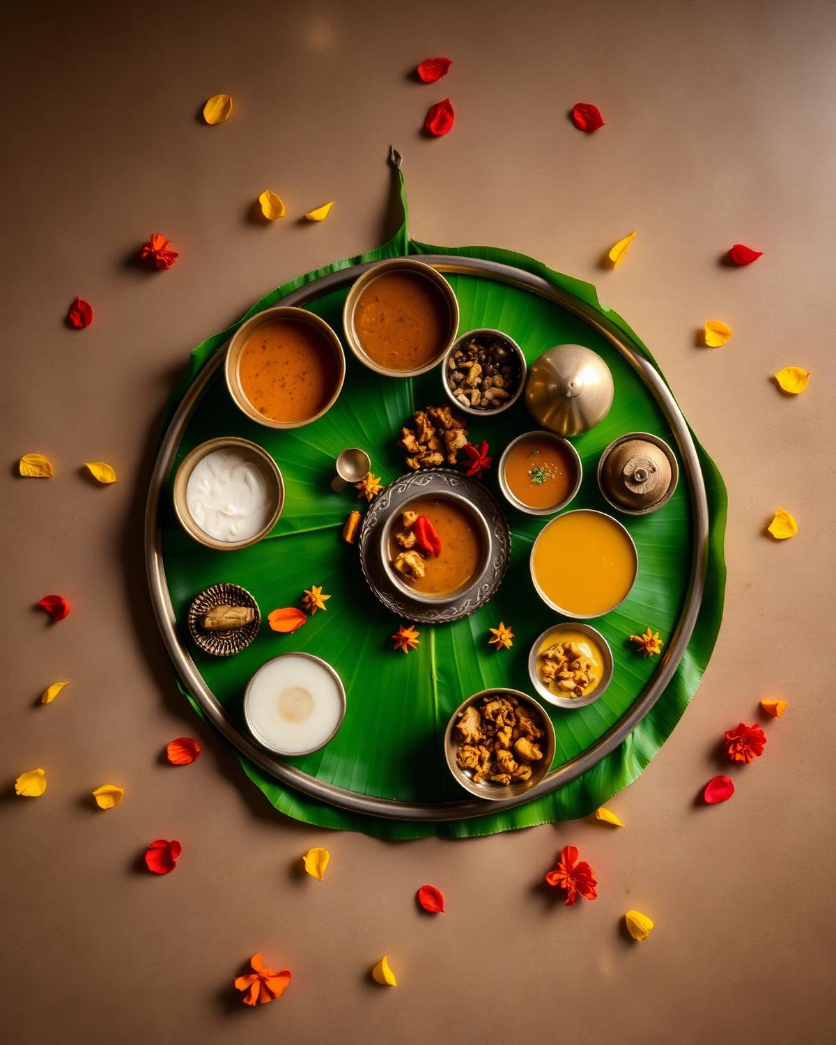 Traditional South Indian sappadu on banana leaf